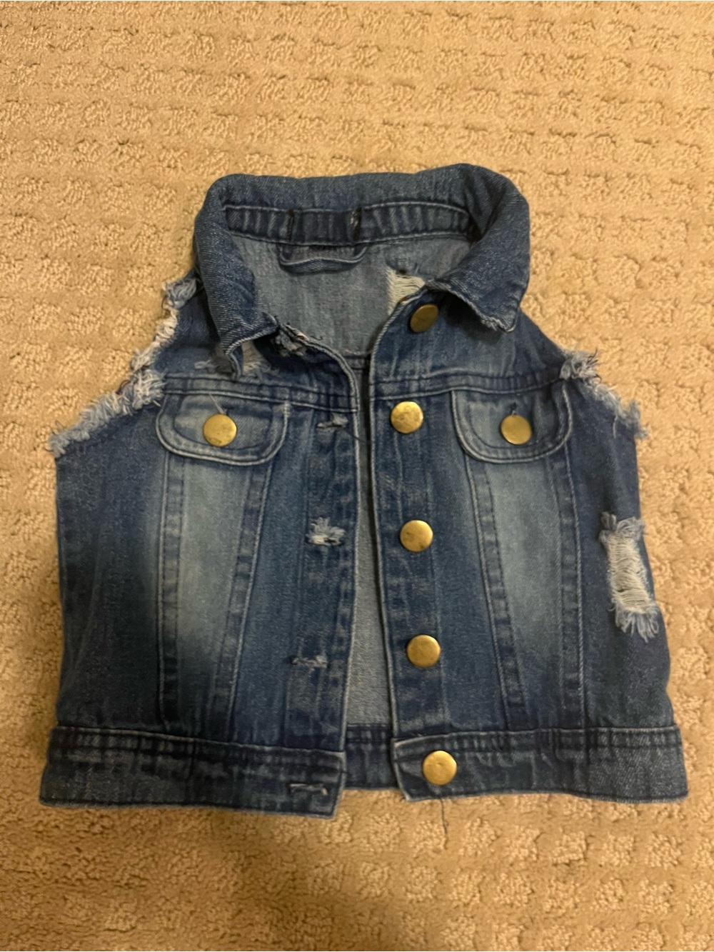 Girls' Distressed Dark Blue Denim Vest - Kids Jackets & Coats